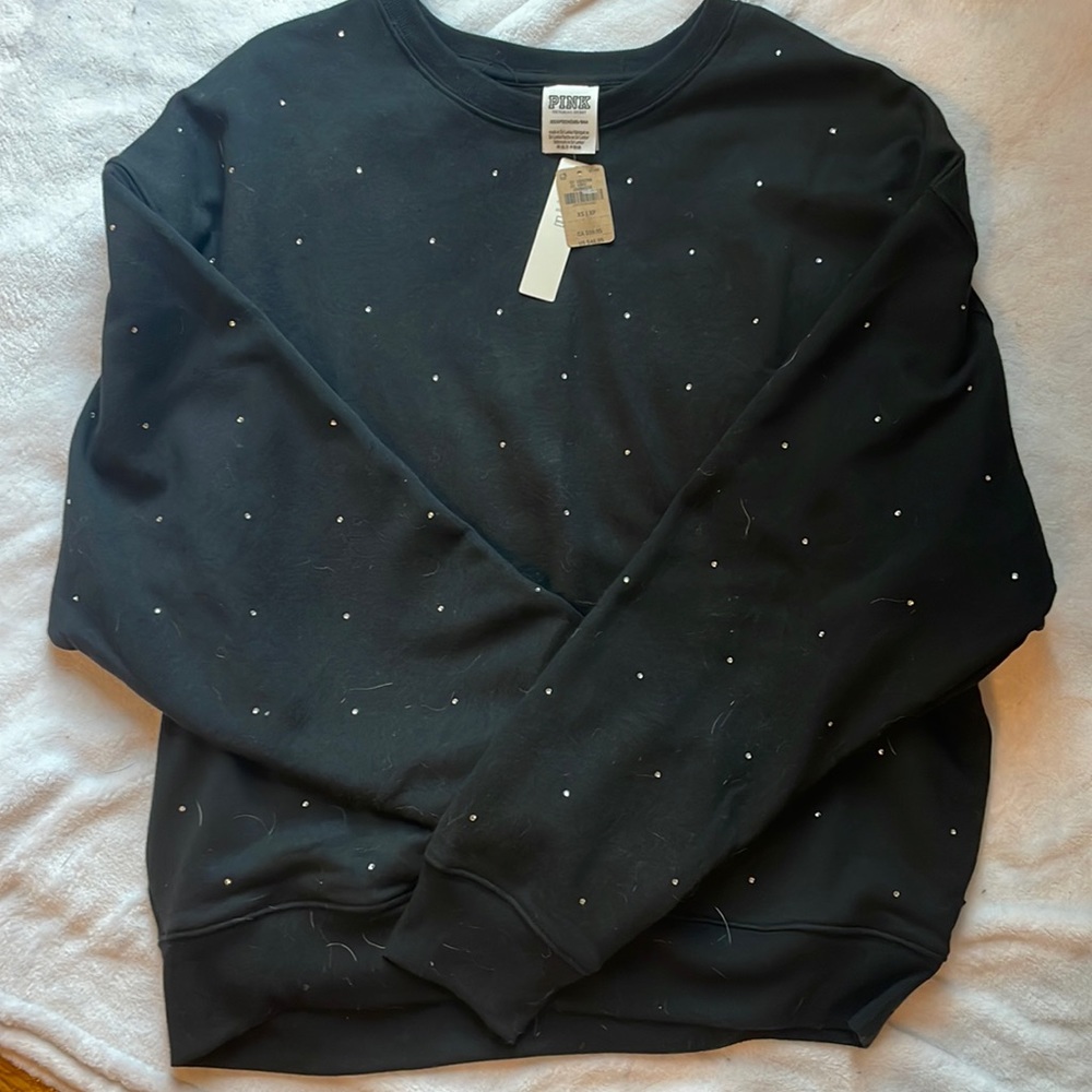 Victoria Secret rhinestone dotted fleece crewneck NEW